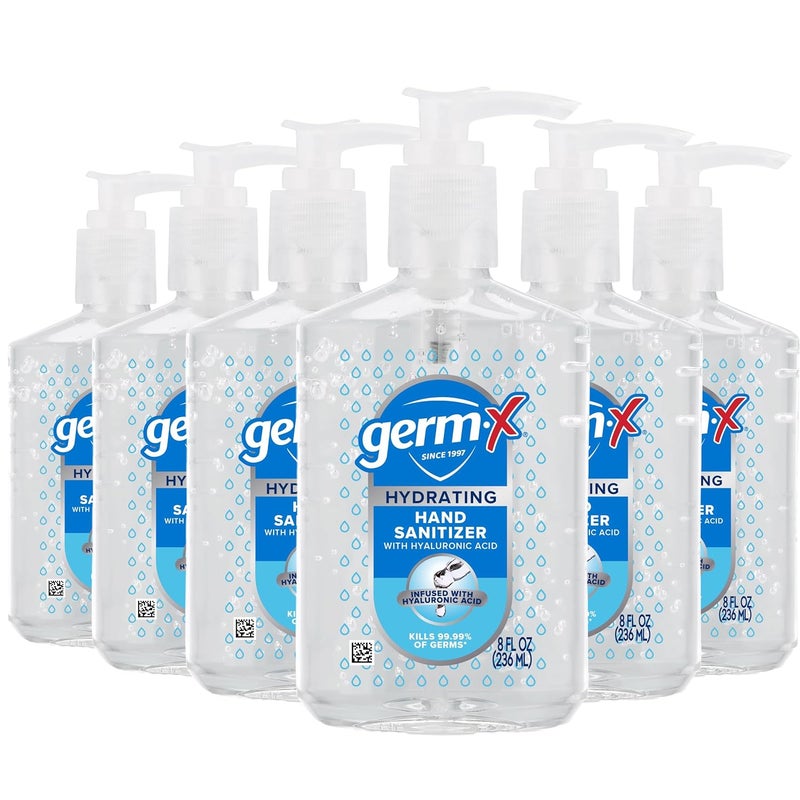 Germx Hydrating Hand Sanitizer, with Hyaluronic Acid, 8 FL Oz (Pack of 6), No Rinse Formula, Sanitizing Liquid Gel for All Skin Types, Formulated without Parabens, Phthalates & Dyes - Image 1